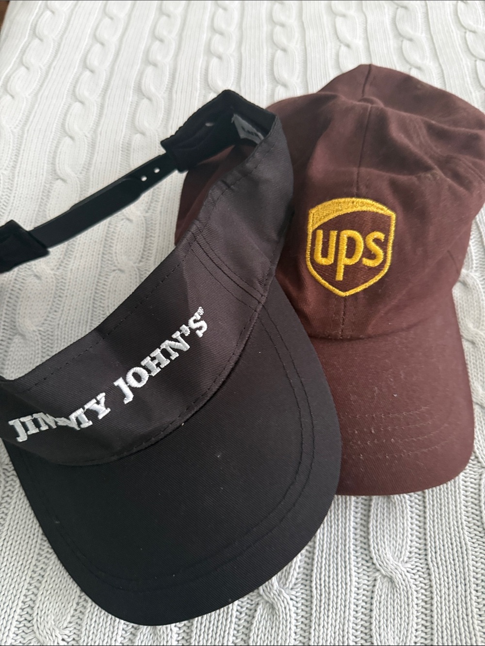 Jimmy John's Black Visor & UPS Brown Cap for Halloween costumes